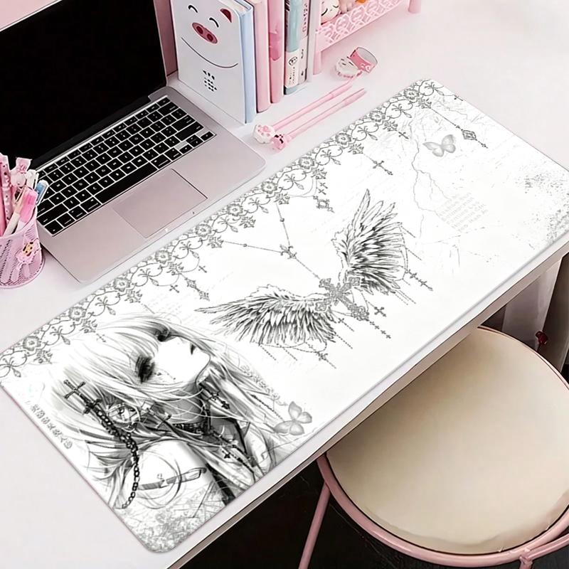 Gaming Keyboard And Mouse - Deri Mousepad Siyah Beyaz Anime Estetik